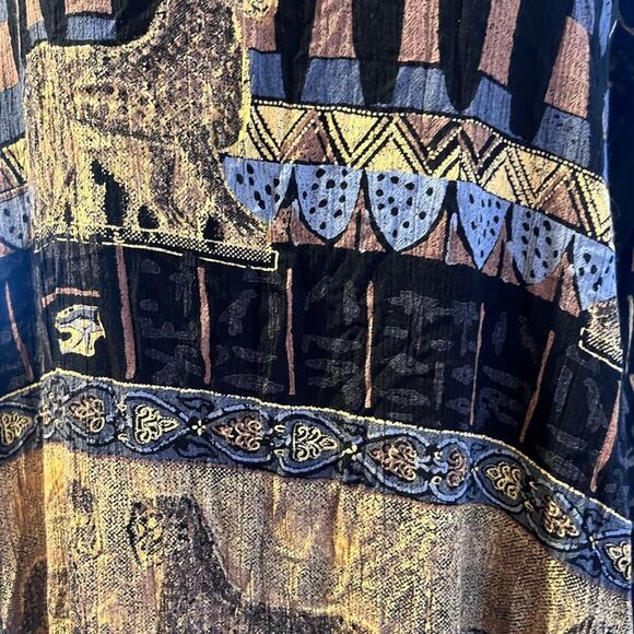 Vtg Boho Cheetah Artsy Eclectic Lagenlook Midi Dress Size S Egyptian Indie - Picture 7 of 7